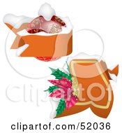 Royalty Free RF Clipart Illustration Of Two Red Christmas Banners With Ornaments Poinsettias And Snow