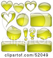 Digital Collage Of Yellow Design Elements Hearts Bursts Seals Labels And Punctuation