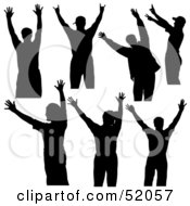 Poster, Art Print Of Digital Collage Of Silhouetted Dancers With Their Hands Up - Version 1