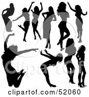 Royalty Free RF Clipart Illustration Of A Digital Collage Of Black Dancer Silhouettes Version 13