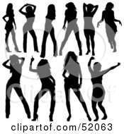 Royalty Free RF Clipart Illustration Of A Digital Collage Of Black Dancer Silhouettes Version 11