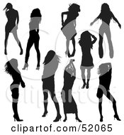 Royalty Free RF Clipart Illustration Of A Digital Collage Of Black Dancer Silhouettes Version 10