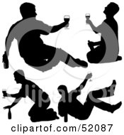 Royalty Free RF Clipart Illustration Of A Digital Collage Of Silhouetted Men Drinking Version 4
