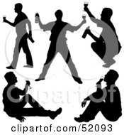 Royalty Free RF Clipart Illustration Of A Digital Collage Of Silhouetted Men Drinking Version 3
