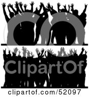 Royalty Free RF Clipart Illustration Of A Digital Collage Of Silhouetted Crowds With Their Hands Up by dero