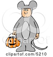Boy Wearing Cowboy Halloween Costume With Stick Pony And Candy Bucket