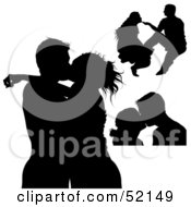 Royalty Free RF Clipart Illustration Of A Digital Collage Of Silhouetted Romantic Lovers Version 2
