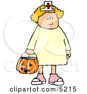 White Girl Wearing Halloween Nurse Costume While Trick-Or-Treating