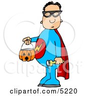 Poster, Art Print Of Boy Wearing Halloween Superhero Costume While Trick-Or-Treating