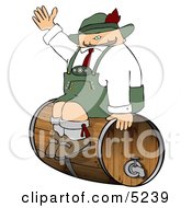 German Man Sitting On A Beer Keg During An Oktoberfest Celebration