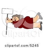 Woman Onto A Blank Sign Pole While Being Blown Around In A Severe Tropical Wind Storm Clipart
