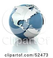 Royalty Free RF Clipart Illustration Of Silver Continents On A Blue Globe Over A Reflective Surface