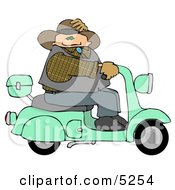 Cowboy Test Driving New Fuel Efficient Scooter Clipart
