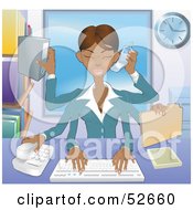 Royalty Free RF Clipart Illustration Of A Busy Multi Tasking African American Assistant Secretary Woman Typing Filing Organizing And Taking Phone Calls