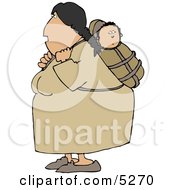 North American Indian Woman Carrying Papoose On Her Back