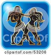 Royalty Free RF Clipart Illustration Of A Blue Square Gemini Astrology Icon by Lal Perera