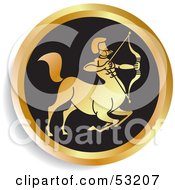 Royalty Free RF Clipart Illustration Of A Round Gold And Black Sagittarius Astrology Icon