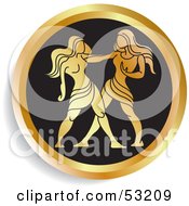 Royalty Free RF Clipart Illustration Of A Round Gold And Black Gemini Astrology Icon