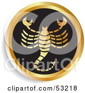 Royalty Free RF Clipart Illustration Of A Round Gold And Black Scorpio Astrology Icon by Lal Perera