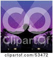Poster, Art Print Of Silhouetted Dj And A Dance Party On A Beach At Night Under A Purple Sky