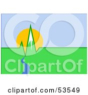 Royalty Free RF Clipart Illustration Of A Blue River Flowing To Green Mountain Peaks Resembling An EKG