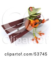 Cute 3d Green Tree Frog Playing A Guitar On A Park Bench Pose 3 by Julos