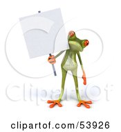 Royalty Free RF Clipart Illustration Of A Cute 3d Green Tree Frog Holding A Sign On A Post Pose 1