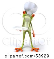 Cute 3d Green Tree Frog Chef Holding A Platter Pose 1 by Julos