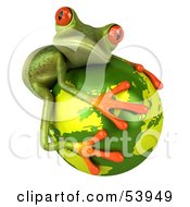 Royalty Free RF Clipart Illustration Of A Cute 3d Green Tree Frog Hugging The Planet Pose 2 by Julos #COLLC53949-0108