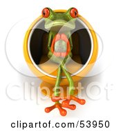 Cute 3d Green Tree Frog Thinking In A Cocoon Chair - Version 1