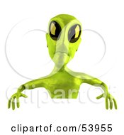 Royalty Free RF Clipart Illustration Of A 3d Green Alien Being Standing Behind A Blank Sign