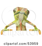3d Chameleon Lizard Character Standing Behind A Blank Sign