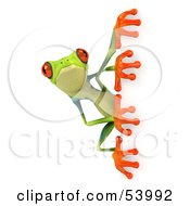 Cute 3d Green Poison Dart Frog Looking Around A Blank Sign Pose 1 by Julos