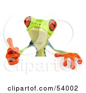 Cute 3d Green Poison Dart Frog Giving The Thumbs Up And Standing Behind A Blank Sign by Julos