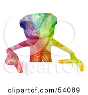 Royalty Free RF Clipart Illustration Of A 3d Rainbow Chameleon Lizard Character Pointing Down To And Standing Behind A Blank Sign by Julos