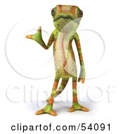 Royalty Free RF Clipart Illustration Of A 3d Chameleon Lizard Character Presenting Something by Julos