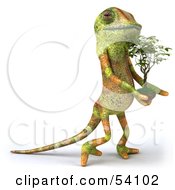 Royalty Free RF Clipart Illustration Of A 3d Chameleon Lizard Character Carrying A Plant by Julos