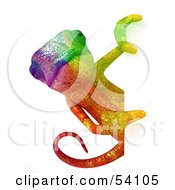Royalty Free RF Clipart Illustration Of A 3d Rainbow Chameleon Lizard Character Looking Around A Blank Sign