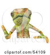 Royalty Free RF Clipart Illustration Of A 3d Chameleon Lizard Character Giving The Thumbs Up And Standing Behind A Blank Sign by Julos