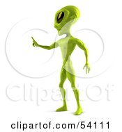 Royalty Free RF Clipart Illustration Of A 3d Green Alien Being Facing Left And Holding Up A Finger