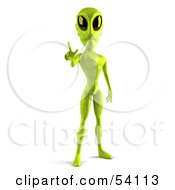 Royalty Free RF Clipart Illustration Of A 3d Green Alien Being Facing Front And Holding Up A Finger