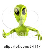 Royalty Free RF Clipart Illustration Of A 3d Green Alien Being Giving The Thumbs Up And Standing Behind A Blank Sign