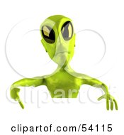 Royalty Free RF Clipart Illustration Of A 3d Green Alien Being Pointing Down At And Standing Behind A Blank Sign