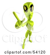 Royalty Free RF Clipart Illustration Of A 3d Green Alien Being Holding Up A Finger Here In Peace