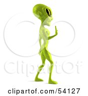 Royalty Free RF Clipart Illustration Of A 3d Green Alien Being In Profile Holding Up A Hand