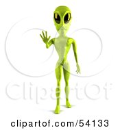 Royalty Free RF Clipart Illustration Of A 3d Green Alien Being Facing Front And Holding Out A Hand