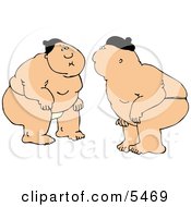 Poster, Art Print Of Two Japanese Sumo Fighters Facing Each Other In A Circular Ring