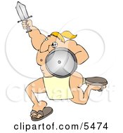 Muscular Warrior Charging To Battle With A Sword And Shield