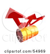 Royalty Free RF Clipart Illustration Of Three 3d Red Arrows Spanning Over An Orange Oil Barrel Version 2 by Julos