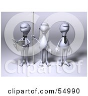 Royalty Free RF Clipart Illustration Of 3d Human Like Creature Characters Standing By A Pole